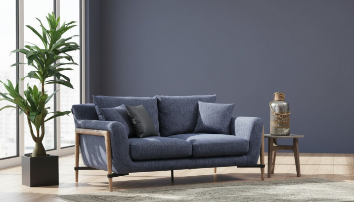 Dräisëtzer Sofa 3 Sëtzer Stoff Modern Sofas Design Wunnzëmmer Blo