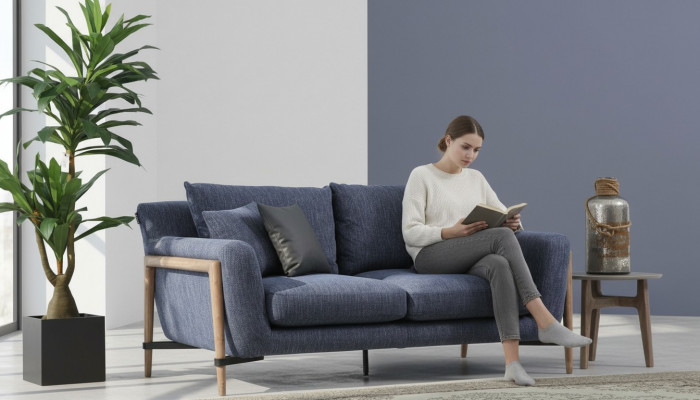 Zwee-Sëtz Sofa 2 Sëtz Stoff Sofas Modernen Design Wunnzëmmer Blo