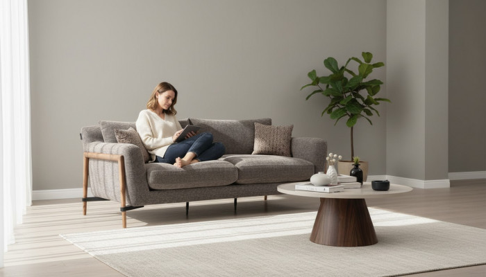 Véiersëtzer Sofa 4 Sëtzer Stoff Sofas Modernen Design Wunnzëmmer Gro