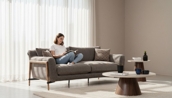 Dräisëtzer Sofa 3 Sëtzer Stoft Modern Sofaen Design Wunnzëmmer Gro