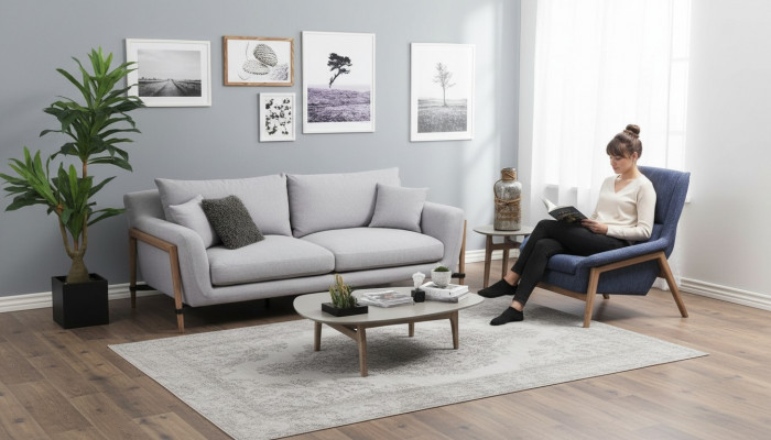 Sofagarnitur 4-Sëtzer Fautteuil Véiersëtzer Stoffsofa Modernen Design Gro