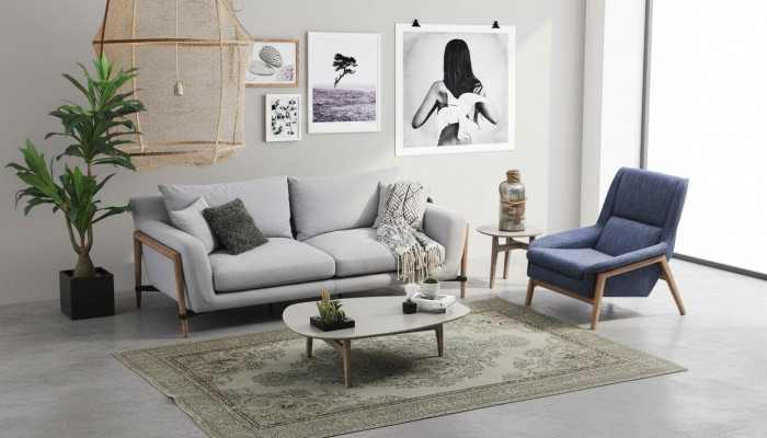 Sofagarnitur 4-Sëtzer Fautteuil Véiersëtzer Stoffsofa Modernen Design Gro