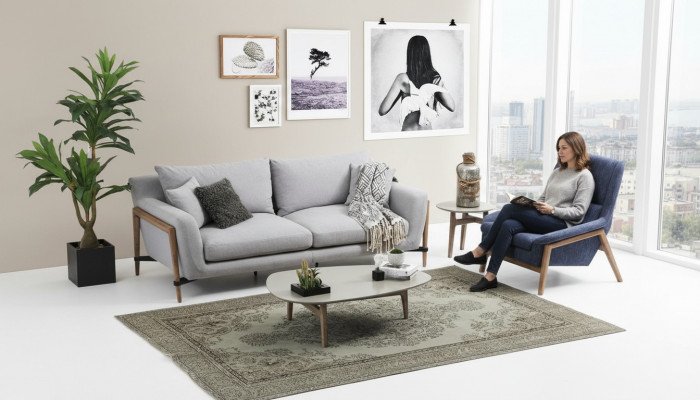 Soffagarnitur 2 Sëtzer Fauteuil Zweisëtzer Stoff Sofae Modern Design Gro