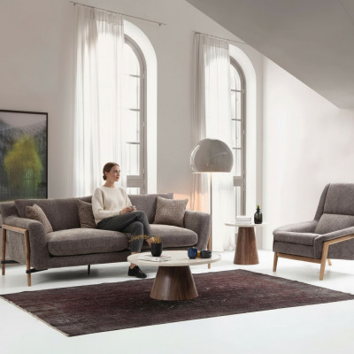 Sofaen Sofagarnitur 3 Sëtzer Fauteuil Dräisëtzer Stoff Wunnzëmmer Gro