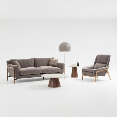 Sofaen Sofagarnitur 3 Sëtzer Fauteuil Dräisëtzer Stoff Wunnzëmmer Gro