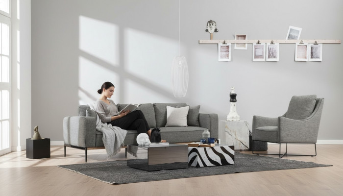Canapé-Sëtzgrupp 4-Sëtzer Fauteuil Véiersëtzer Stoff Canapéen Modernen Design Gro