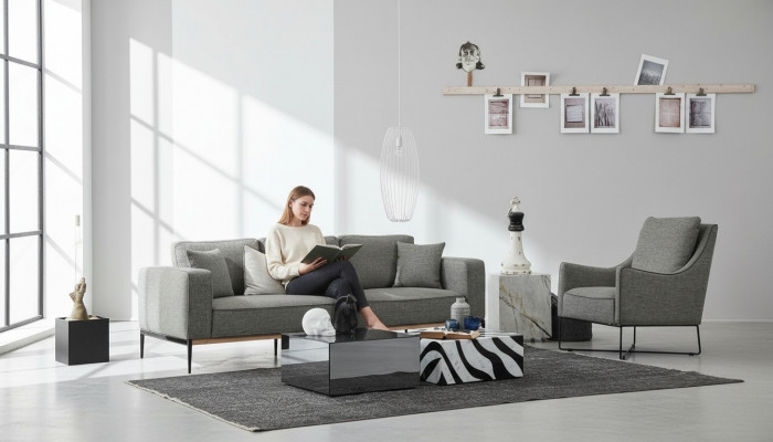 Sofagarnitur 3 Plaz Sëtz Fotell Dräisëtzer Stoff Sofas Modernen Design Gro