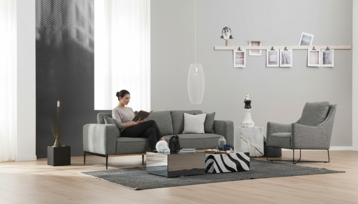 Sëtzgrupp 2 Sëtzer Still Zweisëtzer Stoff Sofa Modern Design Gro