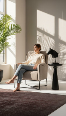 Ohrsessel Fauteuil Zweetsëtz Cocktailsessel Stoff Wunnzëmmer Modern Beige