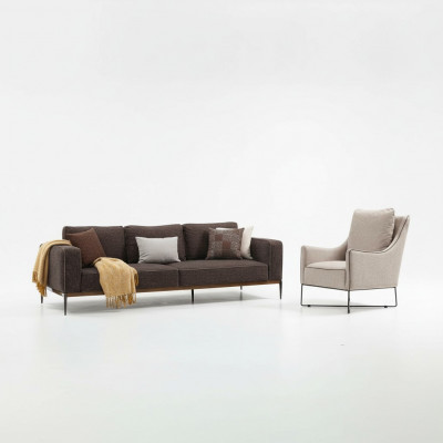 Sofa-Set 2-Sëtzer Sesselle Zweisëtzer Griis Stoff Sofas Modern Design