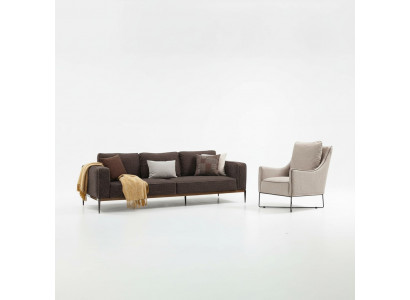 Sofa-Set 2-Sëtzer Sesselle Zweisëtzer Griis Stoff Sofas Modern Design