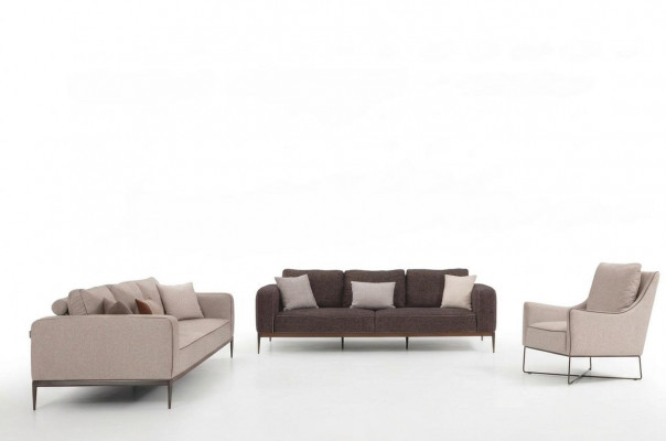 Komplett Couch Garnitur Sofa Sëtzt 321 Sëtzer Stoff Set Beige