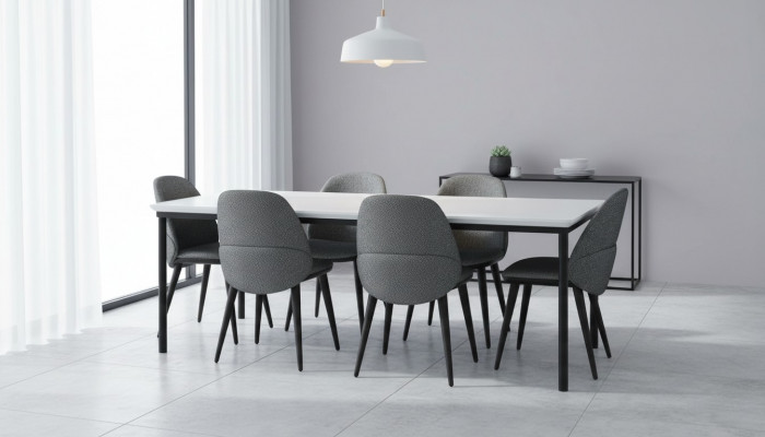 Iesszëmmer Grupp Iessdësch Still Dësch Holz Set 7 Stécker Gro Modern Set