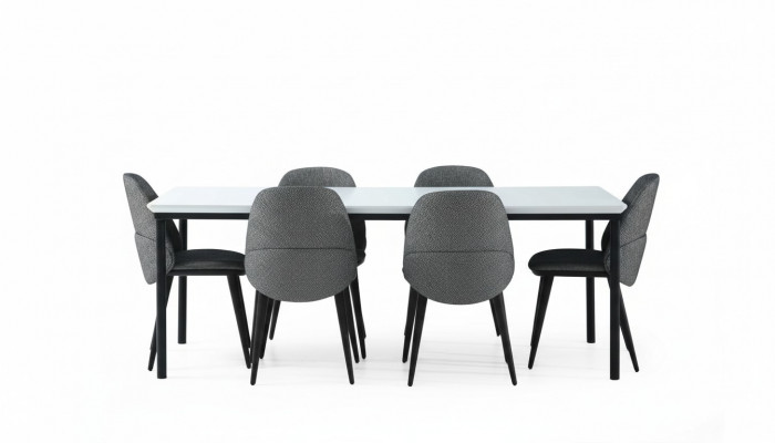 Iesszëmmer Grupp Iessdësch Still Dësch Holz Set 7 Stécker Gro Modern Set