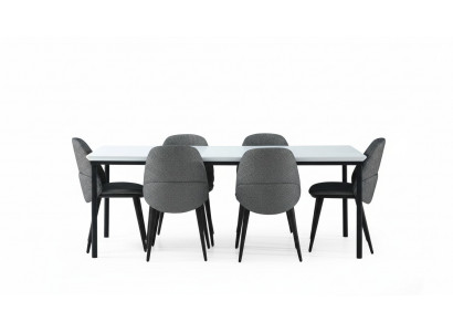 Iesszëmmer Grupp Iessdësch Still Dësch Holz Set 7 Stécker Gro Modern Set