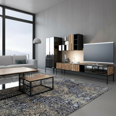 Wunnwand TV-Ständer RTV Lowboard Vitrin Holz Modern Braun Wunnzëmmer