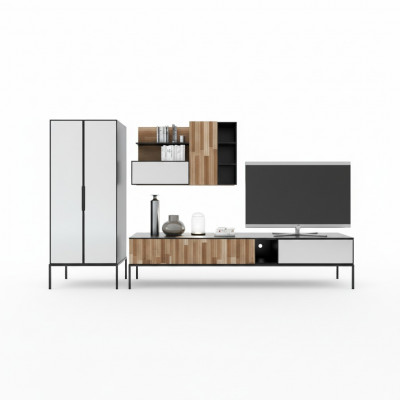 Wunnwand TV-Ständer RTV Lowboard Vitrin Holz Modern Braun Wunnzëmmer