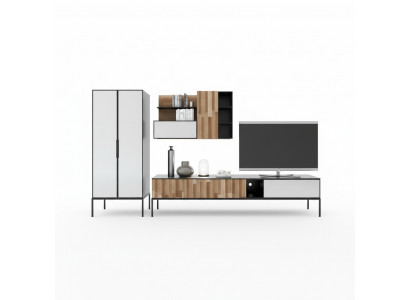 Wunnwand TV-Ständer RTV Lowboard Vitrin Holz Modern Braun Wunnzëmmer