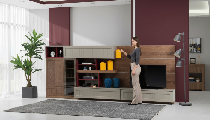 Wunnwand TV-Stänner RTV Lowboard Vitrin Holz Modern Braun Wunnzëmmer