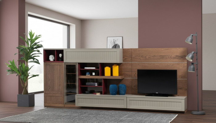 Wunnwand TV-Stänner RTV Lowboard Vitrin Holz Modern Braun Wunnzëmmer