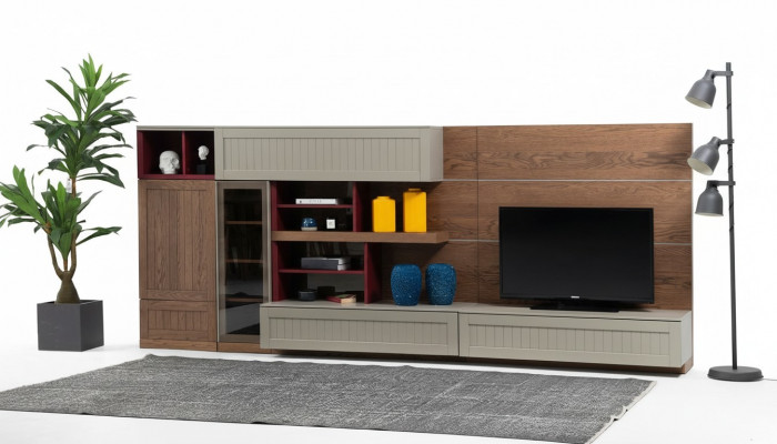 Wunnwand TV-Stänner RTV Lowboard Vitrin Holz Modern Braun Wunnzëmmer
