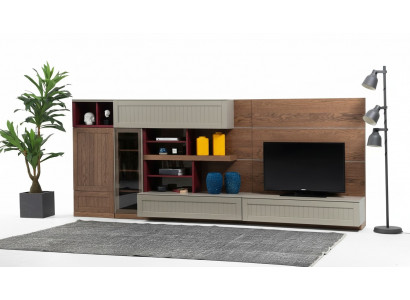 Wunnwand TV-Stänner RTV Lowboard Vitrin Holz Modern Braun Wunnzëmmer