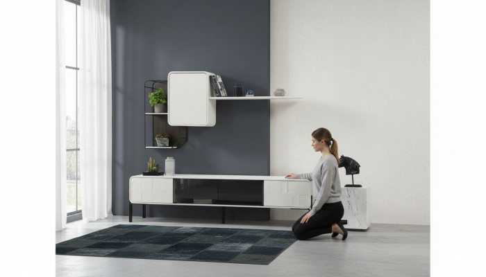 Wunnwand RTV Lowboard Regaler Schaf TV Stänner Set Holz Modern Wäiss