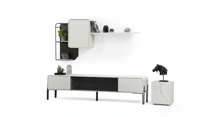 Wunnwand RTV Lowboard Regaler Schaf TV Stänner Set Holz Modern Wäiss