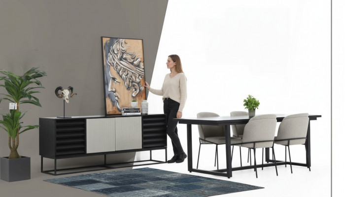 Iesseck Iessgrupp Iesszëmmer Iessdësch Still 6-Deeler Holz Schwaarz Set Nei