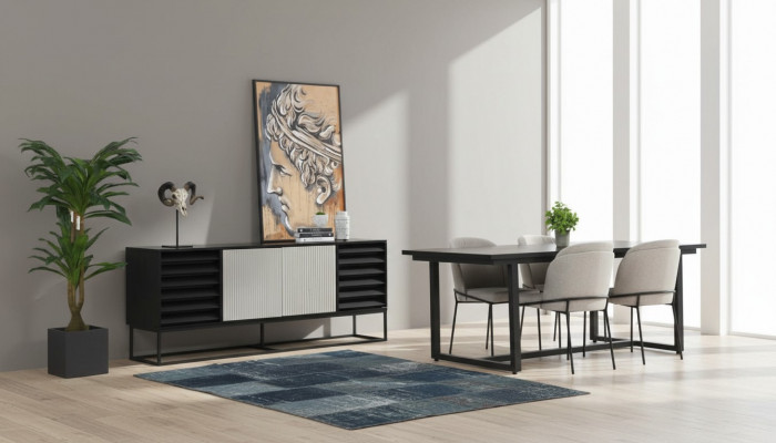 Iesseck Iessgrupp Iesszëmmer Iessdësch Still 6-Deeler Holz Schwaarz Set Nei