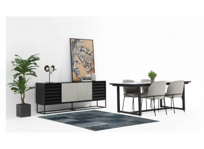 Iesseck Iessgrupp Iesszëmmer Iessdësch Still 6-Deeler Holz Schwaarz Set Nei