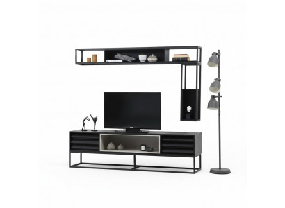 Wunnwand RTV Lowboard Regaler TV Stänner Set Holz Modern Schwaarzt Design