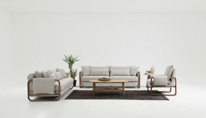 Sofagarnitur 331-Sëtzer Fauteuil Dräi-Sëtzer Modern Stoff Gro Set Design