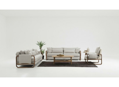 Sofagarnitur 331-Sëtzer Fauteuil Dräi-Sëtzer Modern Stoff Gro Set Design