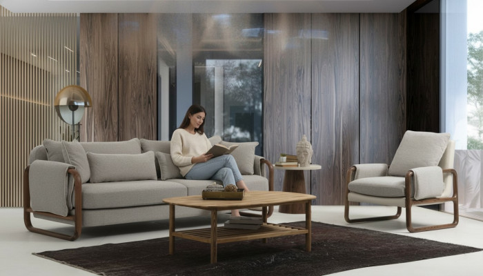 Sofagarnitur 21 Sëtz Canapé Zwee-Sëtzer Modern Stoff Gro Set Design