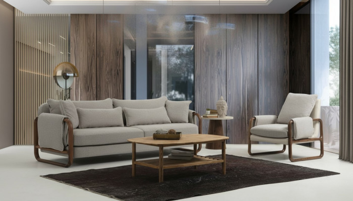 Sofagarnitur 21 Sëtz Canapé Zwee-Sëtzer Modern Stoff Gro Set Design