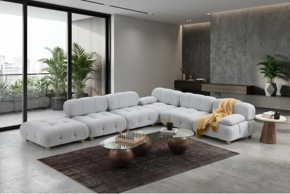 Ecksofa Sofa Stoff Wunnzëmmer Sofae Eck Gro Modern Polyester Design