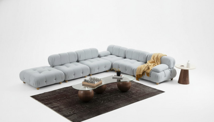 Ecksofa Sofa Stoff Wunnzëmmer Sofae Eck Gro Modern Polyester Design