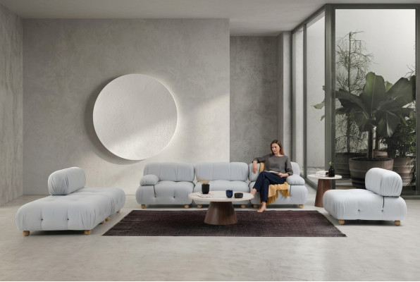 Komplett Canapé Ensemble Sofa Ensemble 321 Sëtzer Modern Stoffer Grié Sets.