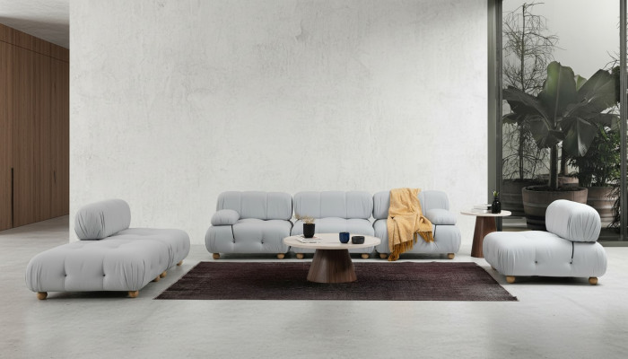 Komplett Canapé Ensemble Sofa Ensemble 321 Sëtzer Modern Stoffer Grié Sets.