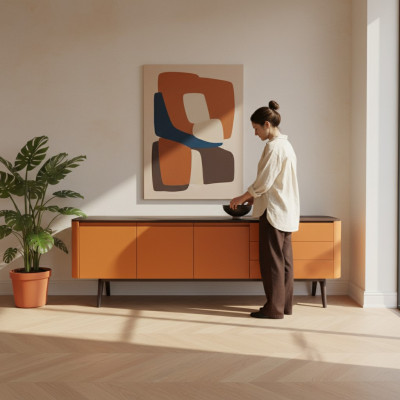 Sideboard Kommode Luxus Schief Schiefen Wunnzëmmer Holz Miwwelen Orange