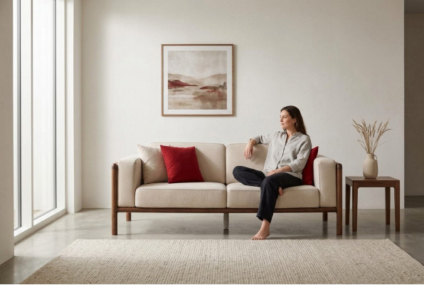 Sofa 2 Sëtz Zweisëtzer Modern Stoff Sofas Design Wunnzëmmer Nei Wäiss