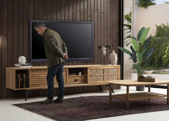 TV Ständer RTV Niddregschaf Dësch Couchtisch Braun Holz Modern Wunnzëmmer Set