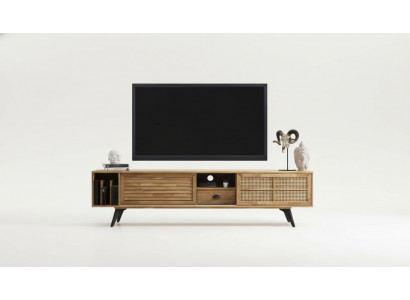 TV Ständer RTV Niddregschaf Dësch Couchtisch Braun Holz Modern Wunnzëmmer Set