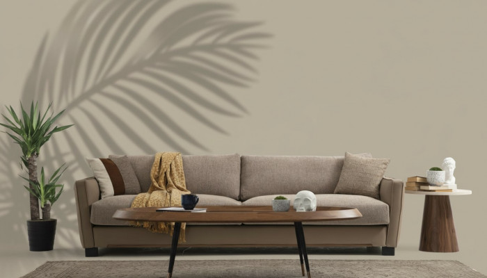 Sofa 4 Sëtzer Véiersëtzer Modern Stoff Beige Sofas Design Wunnzëmmer