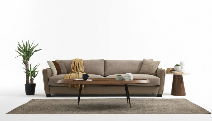 Sofa 4 Sëtzer Véiersëtzer Modern Stoff Beige Sofas Design Wunnzëmmer