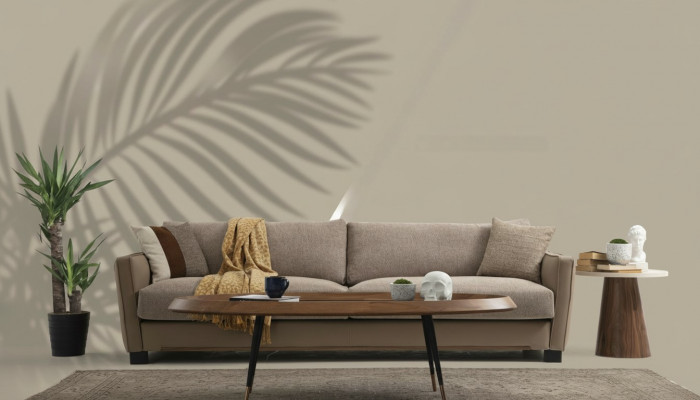 Sofa 3-Sëtzer Dräisëtzer Modern Stoff Beige Sofaen Design Wunnzëmmer