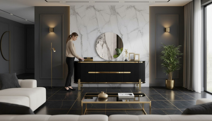 Modern Sideboard Edelstolmöbel Anrichte Komoudi Schafz Black Nei