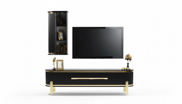 Modernen Lowboard Luxus RTV TV-Stänner Wunnzëimmermiwwelen Schwaarz Gold
