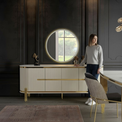 Luxus Säitendasch Kommod Holz Anrichte Schaf Iesszëmmer Modern Wäiss